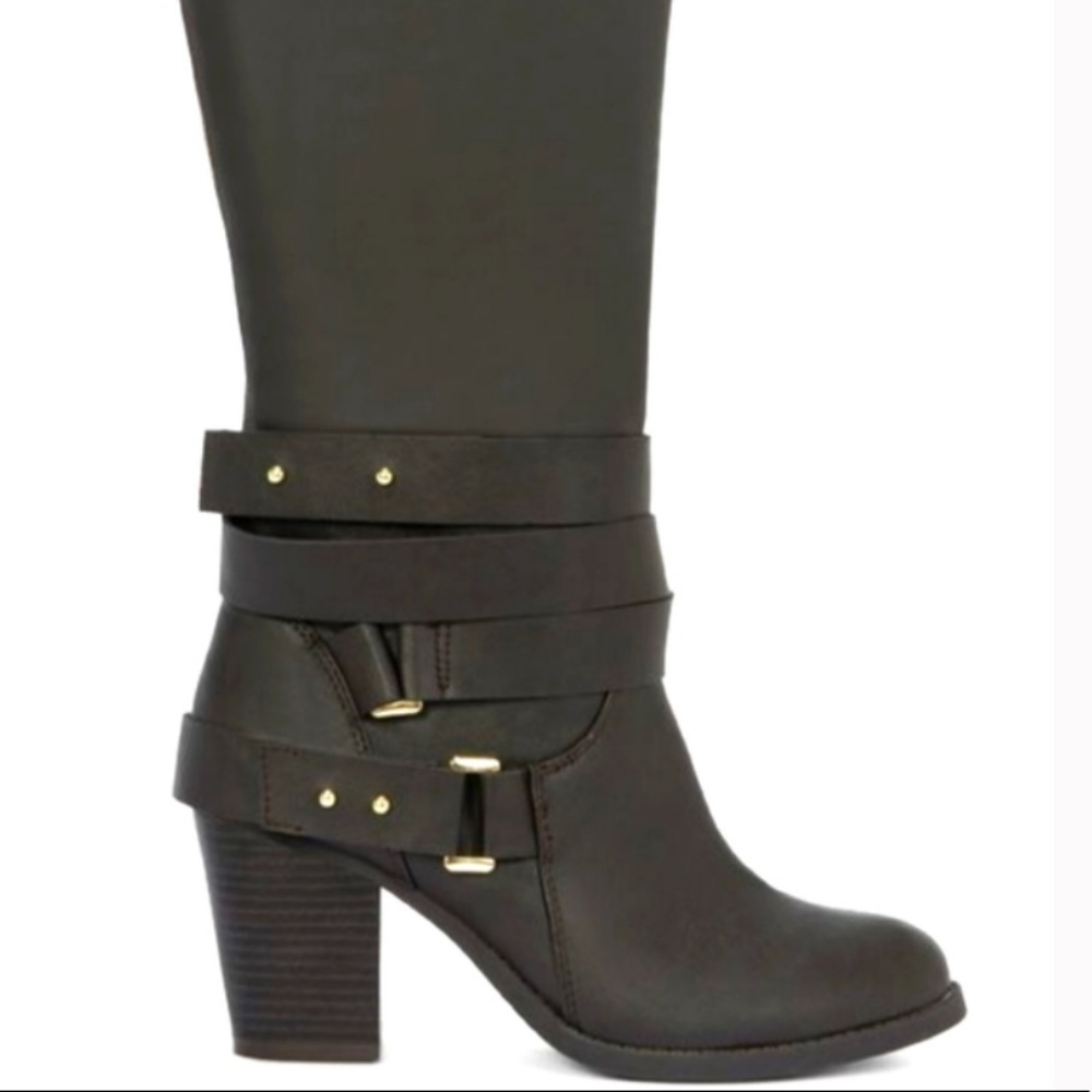 JustFab BLACK Bayley Boot with Gold accents